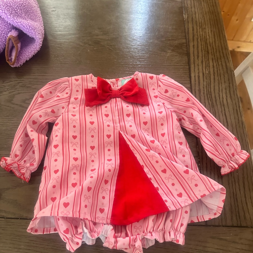 Pink and Red Striped Baby Outfit with Bow
